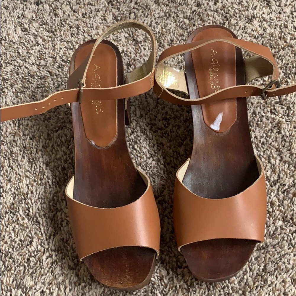 Platform Heels with Wood and Leather Detailing